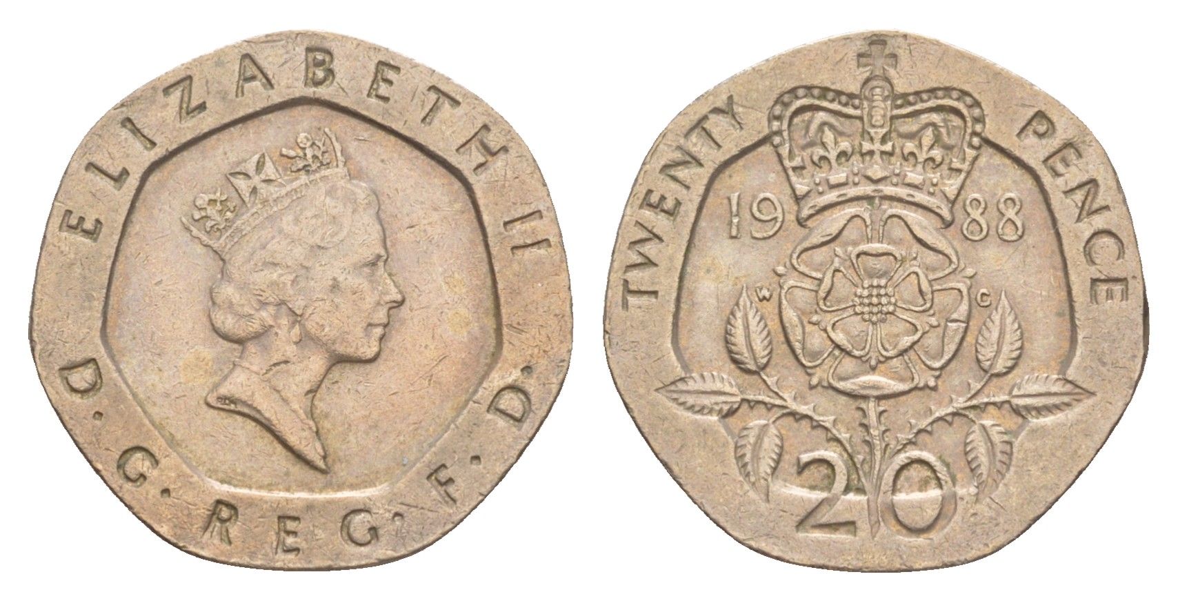 Великобритания 20 пенсов 1988 Елизавета II (1952-2022) KM 939, Spink 4361 (G2) медно-никель 4639-851