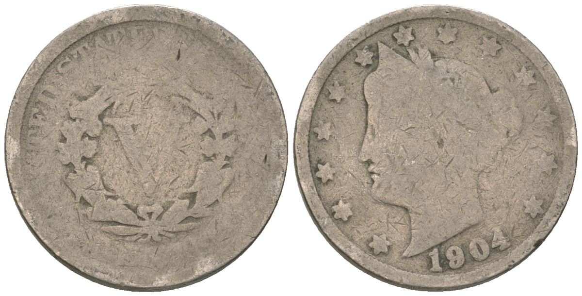 США 5 центов 1904 голова свободы KM 112 медно-никель 4401-817