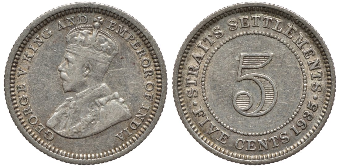 Стрейтс-Сетлментс 5 центов 1935 Георг V (1910-1936) KM 36 серебро 54-557
