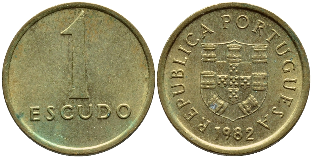 Португалия 1 эскудо 1982 KM 614 никель латунь 4396-129