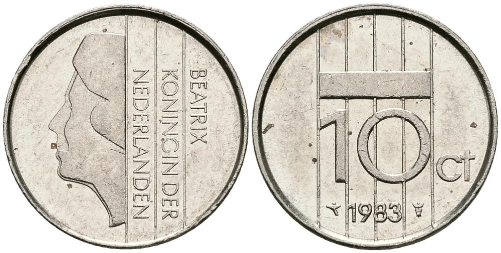 НИДЕРЛАНДЫ 10 ЦЕНТОВ 1983 БЕАТРИКС KM 203 никель 96-563