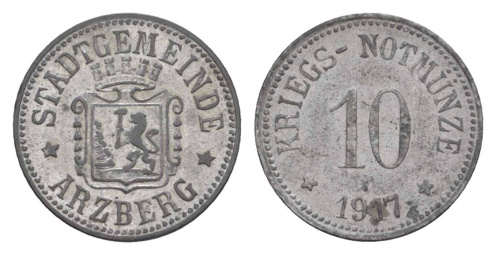 Арцберг 10 пфеннигов 1917 Funck 22.2, Men05 727.2, Men18 982.2 цинк 4636-1212