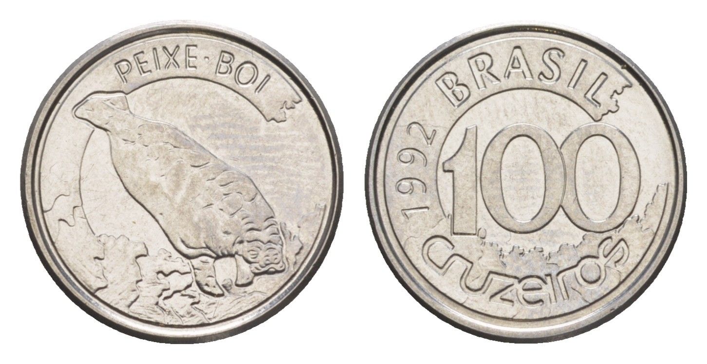 Бразилия 100 крузейро 1992 KM 623 нержавеющая сталь UNC 4644-542