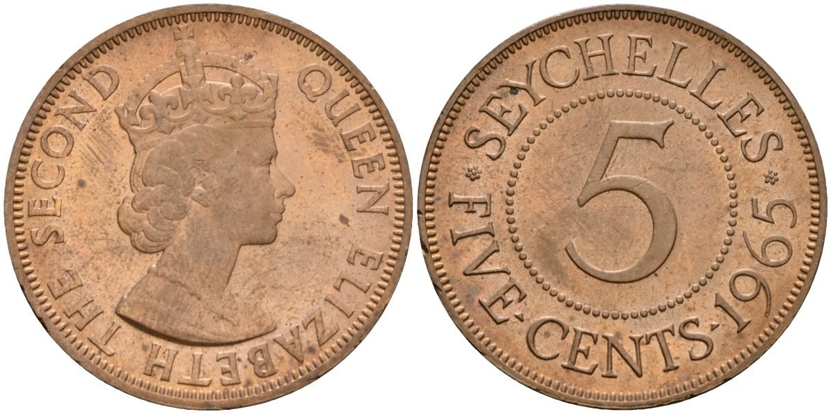 Сейшельские Острова 5 центов 1965 KM 16 бронза UNC 4599-1146