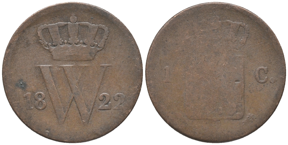 НИДЕРЛАНДЫ 1 ЦЕНТ 1822 ВИЛЬЯМ I (1815-1840) KM 47 медь 28-1241