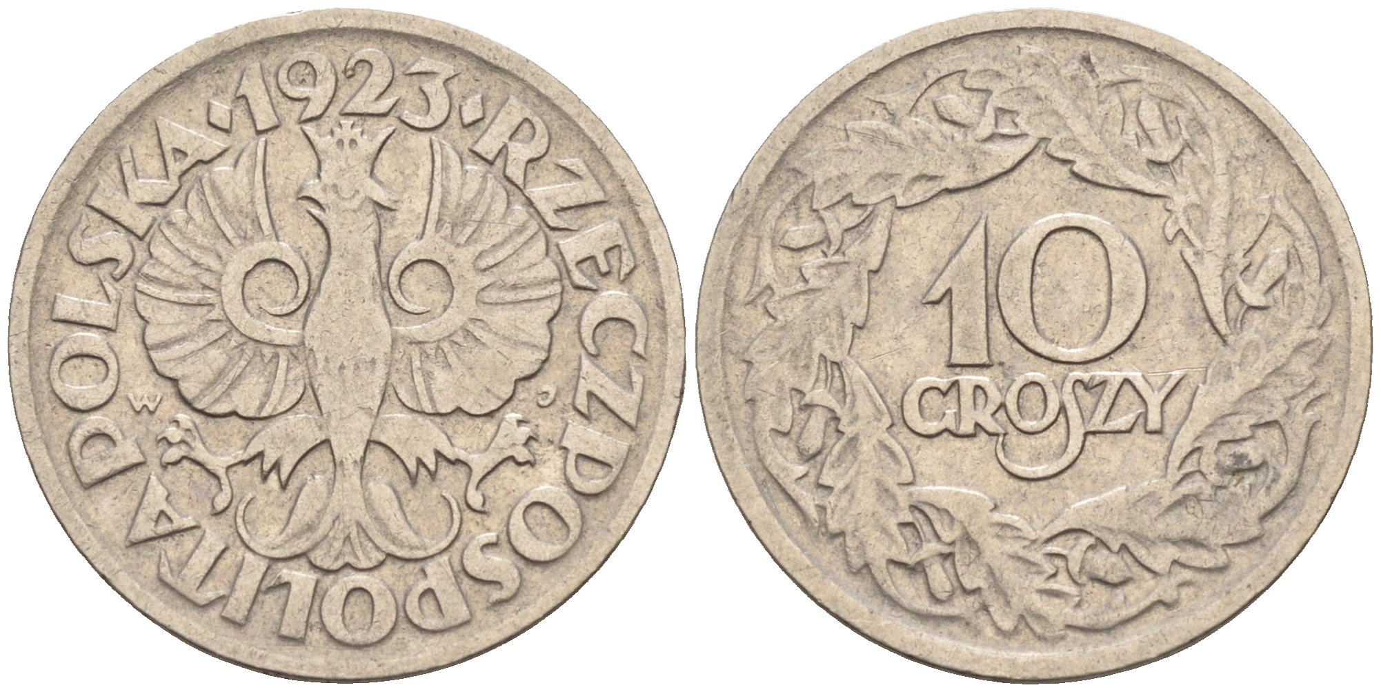 Польша 10 грошей 1923 год тип KM 11  никель    4147-325