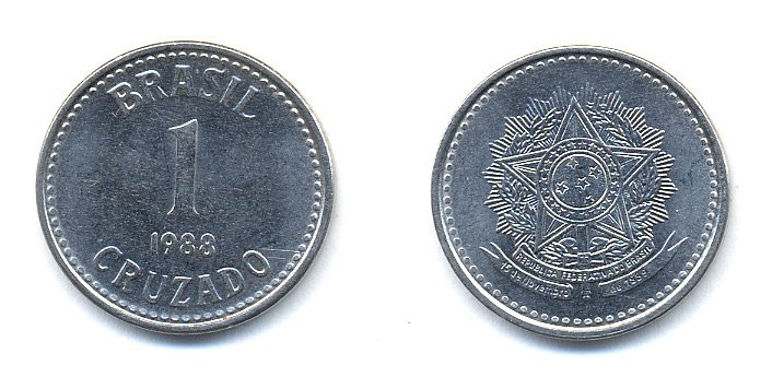 Бразилия 1 крузадо 1988 KM 605 нержавеющая сталь 76-735