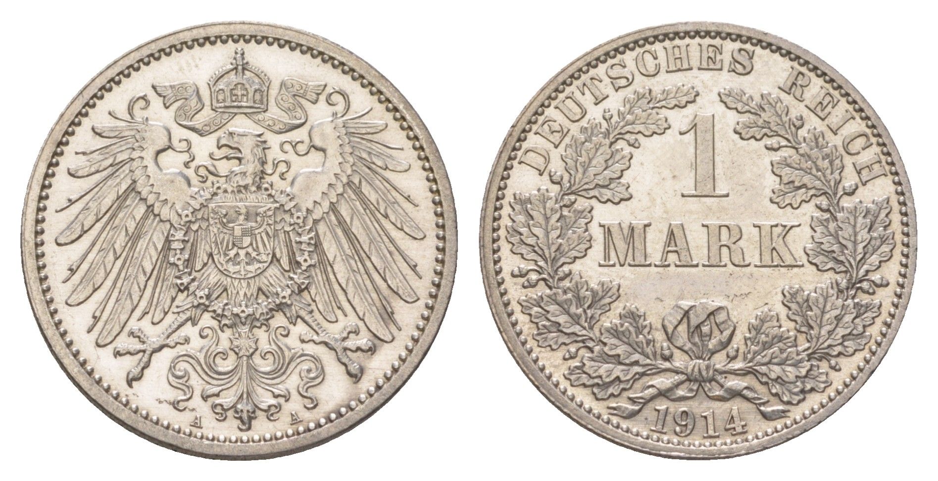 Германия 1 марка 1914 A, Вильгельм II (1888-1918) KM 14, J. 17 серебро aUNC 4626-227