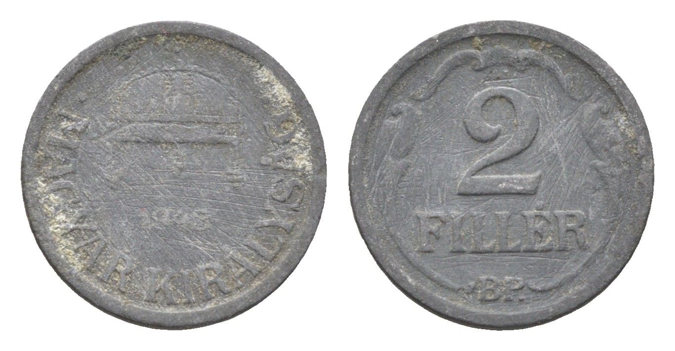 Венгрия 2 филлера 1943 BP KM 519 цинк 4665-533