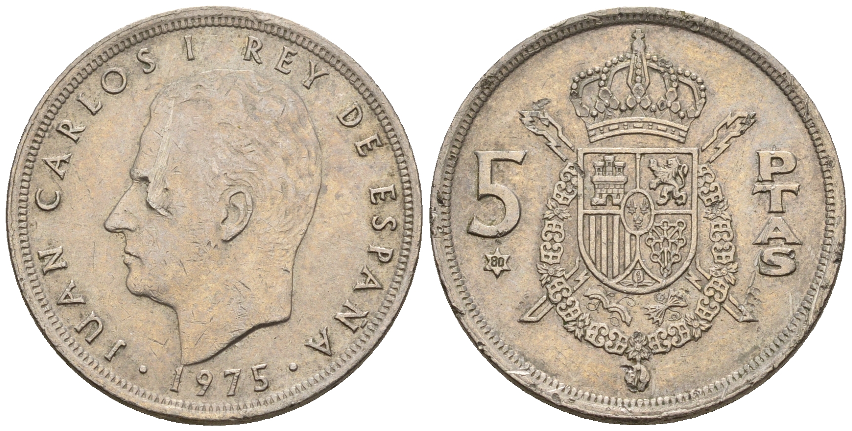 Испания 5 песет 1975 (80) Хуан Карлос I (1975-2014) KM 807 медно-никель 259-343