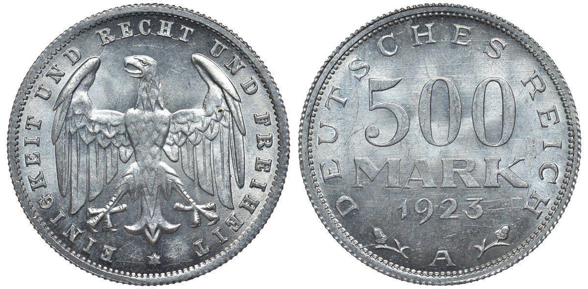 Германия 500 марок 1923 А KM 36, J.305 алюминий UNC 4587-613