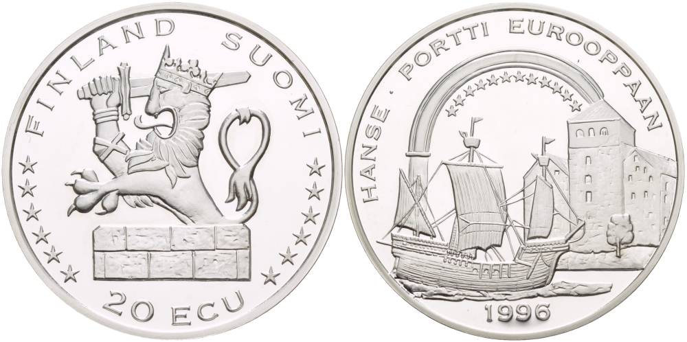 ФИНЛЯНДИЯ 20 ЭКЮ 1996 ФИНЛЯНДИЯ ВОРОТА В ЕВРОПУ серебро PROOF 1088-9-61
