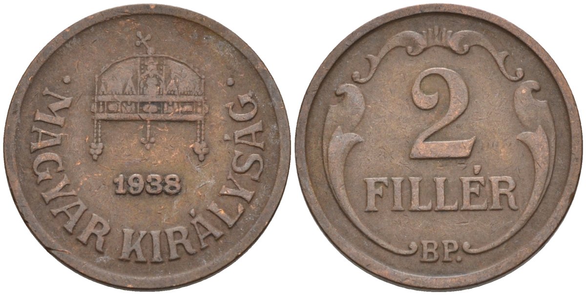 Венгрия 2 филлера 1938 BP KM 506 бронза 4115-1162