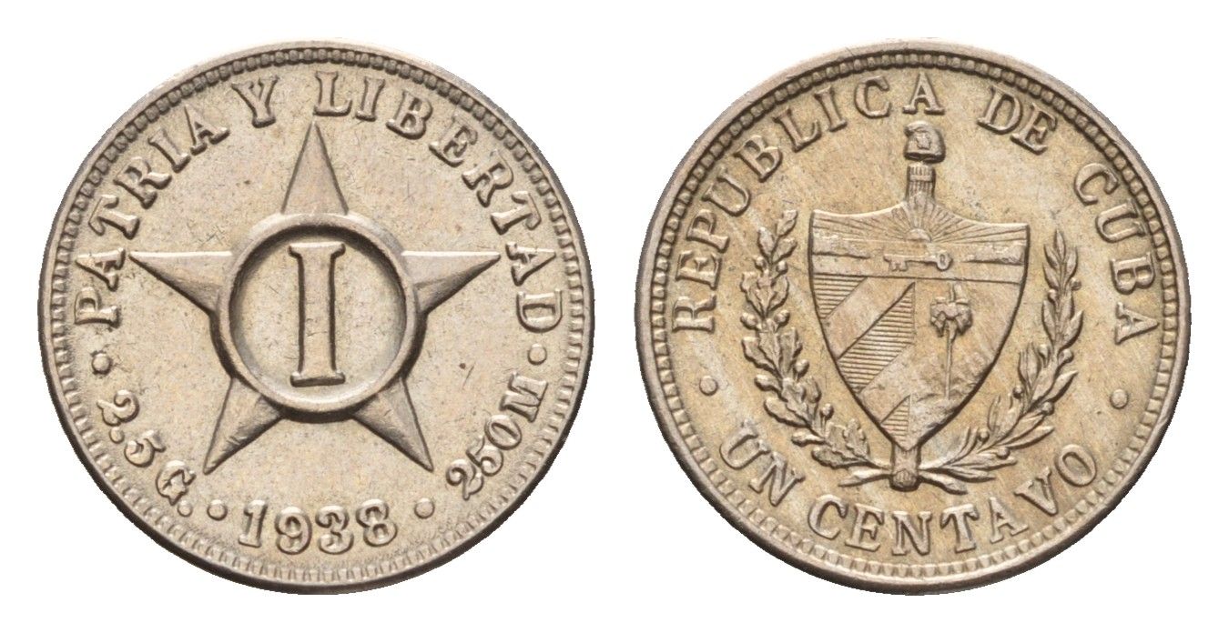 Куба 1 сентаво 1938 редкий год KM 9.1 медно-никель 270-1325