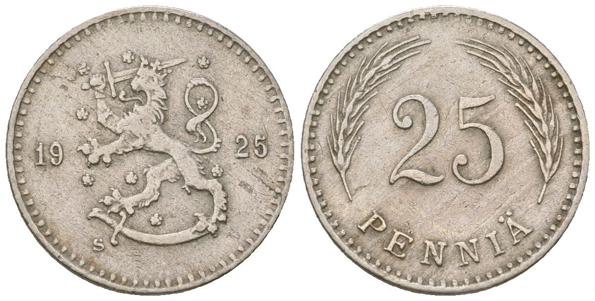 Финляндия 25 пенни 1925 S KM 25 медно-никель 4174-928