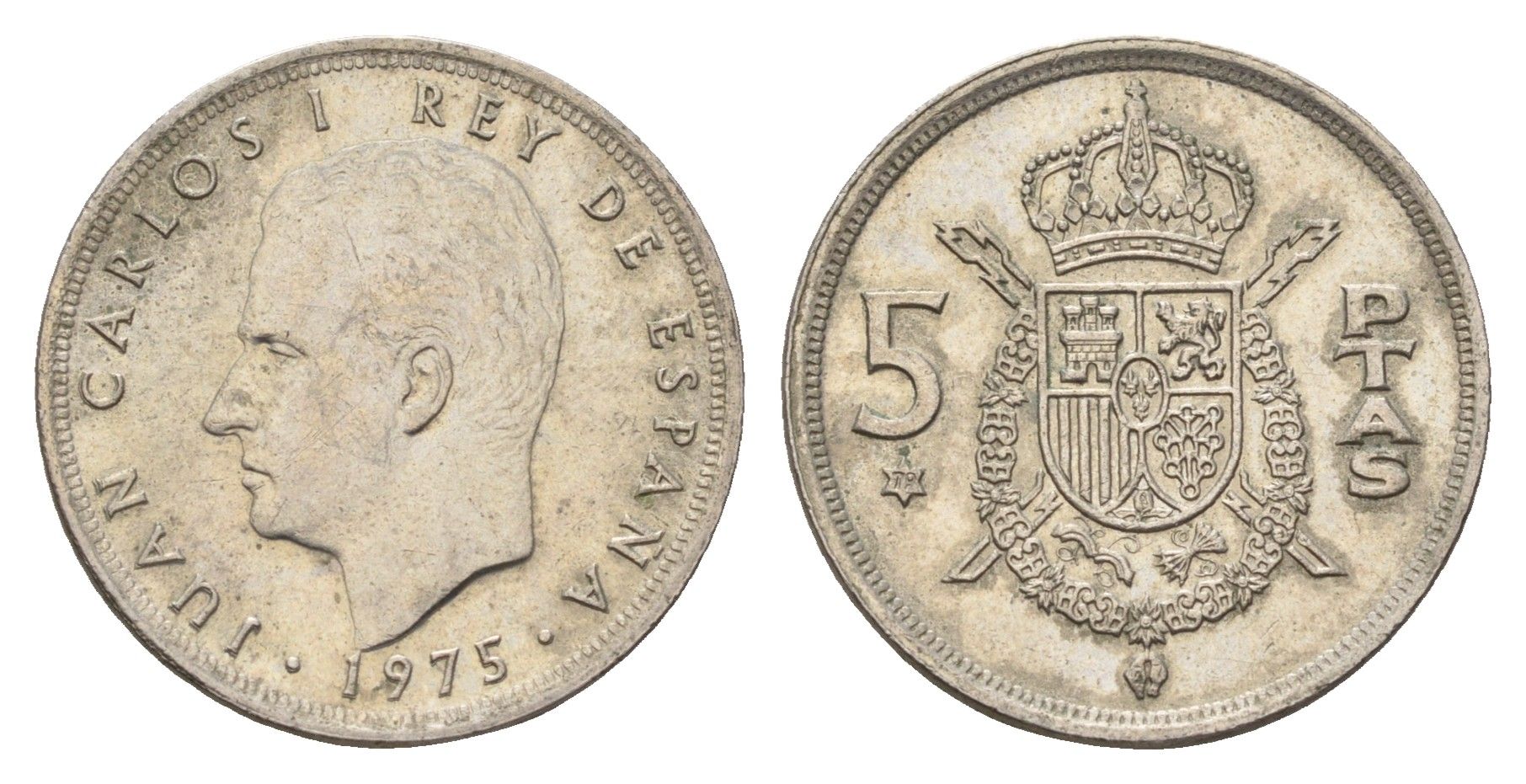 Испания 5 песет 1975 (79) Хуан Карлос I (1975-2014) KM 807 медно-никель 4707-346