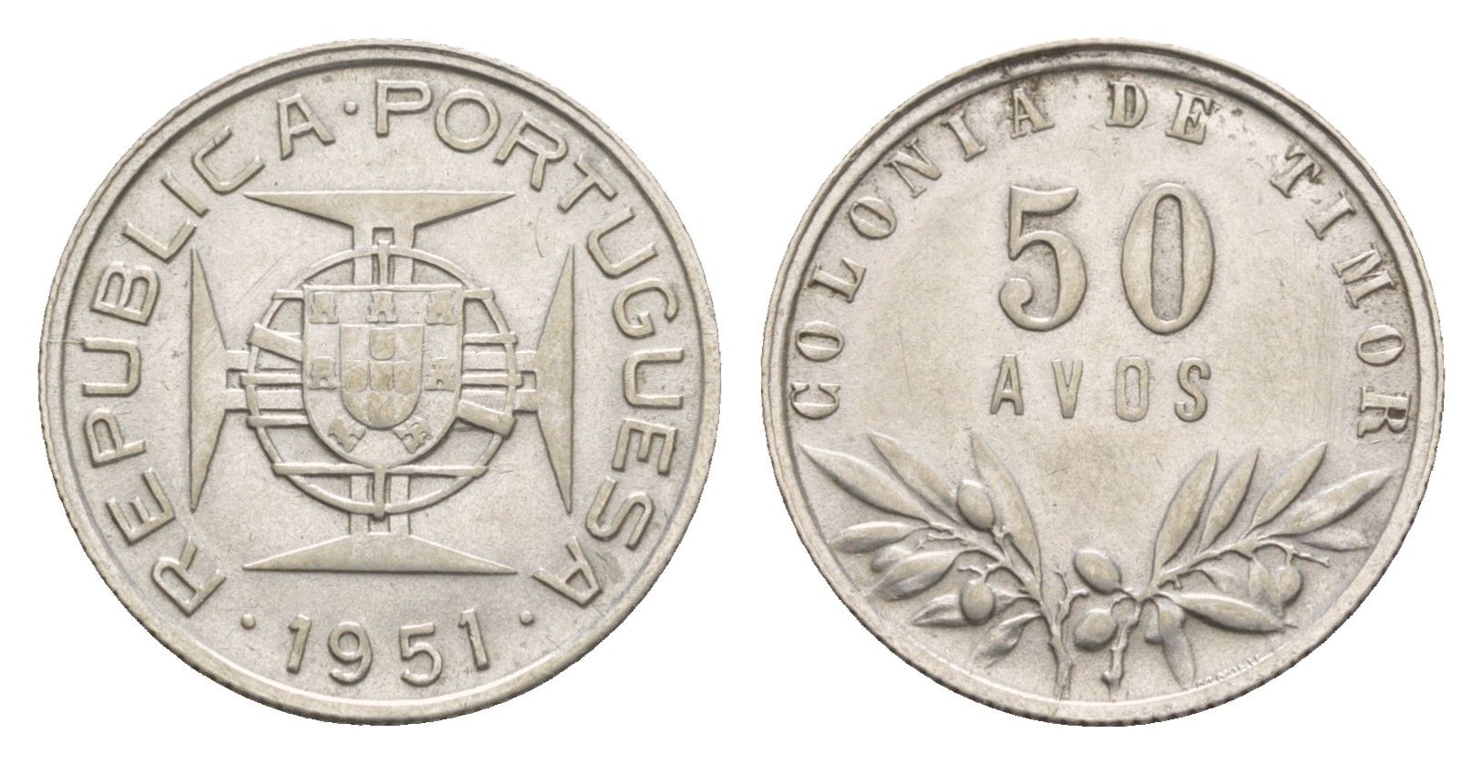 Португальский Тимор 50 аво 1951 KM 7 серебро 413-1634