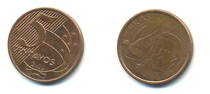 БРАЗИЛИЯ 5 СЕНТАВО 2010 KM 648 сталь плакированная медью 176-552