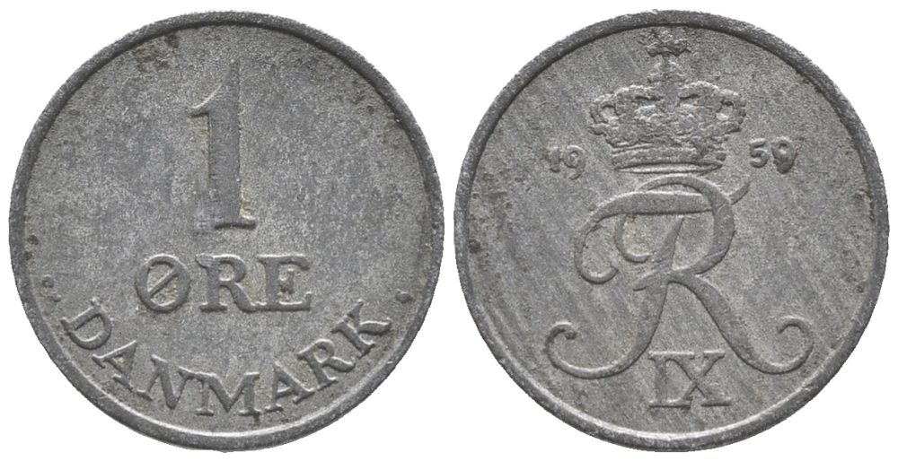 ДАНИЯ 1 ЭРЕ 1959 С; S, ФРЕДЕРИК IX (1947-1972) KM 839.2 цинк 100-1134