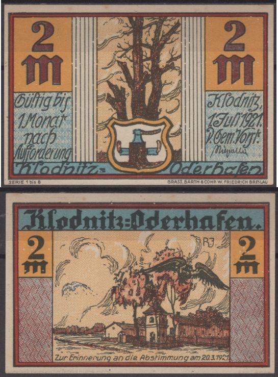 Клодница 2 марки 1921 DeNG 2 707.1-5/8 бумага UNC (пресс) 8595-21-2-2