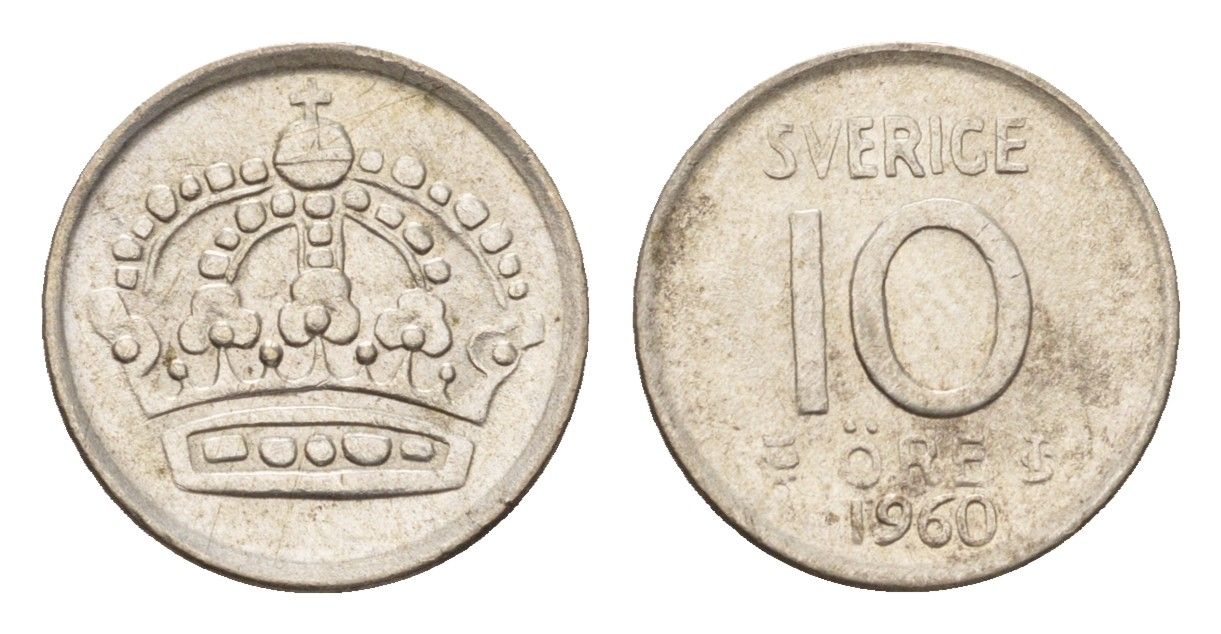 Швеция 10 эре 1960 TS Густав VI Адольф (1950-1973) KM 823 серебро 4124-822