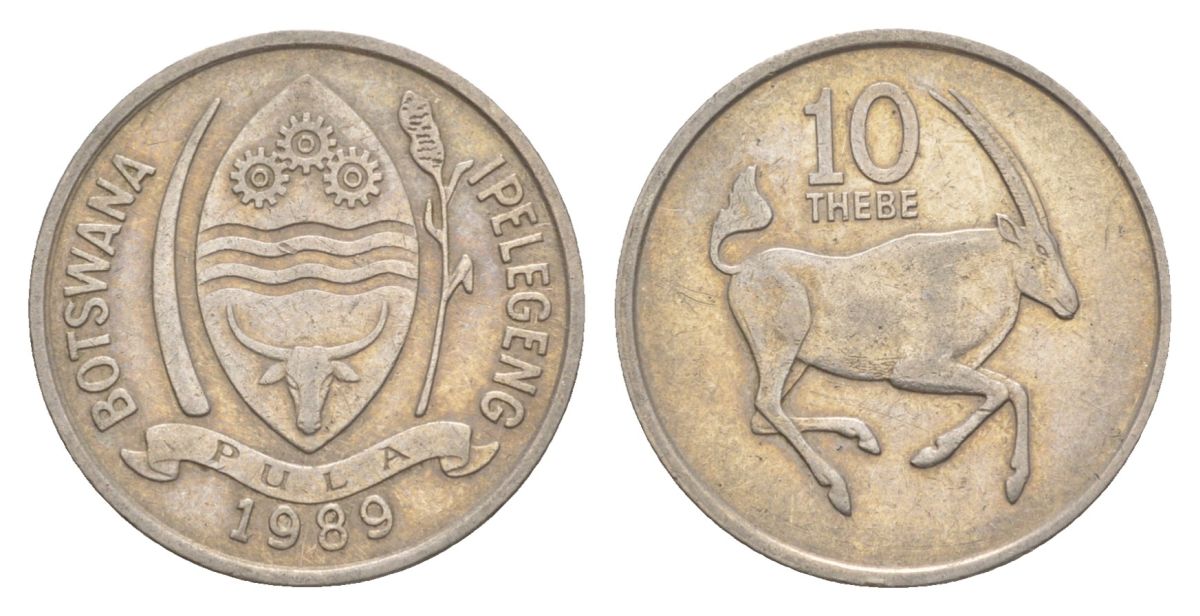 Ботсвана 10 тхебе 1989 антилопа оракс KM 5a сталь плакированная никелем 51-1835