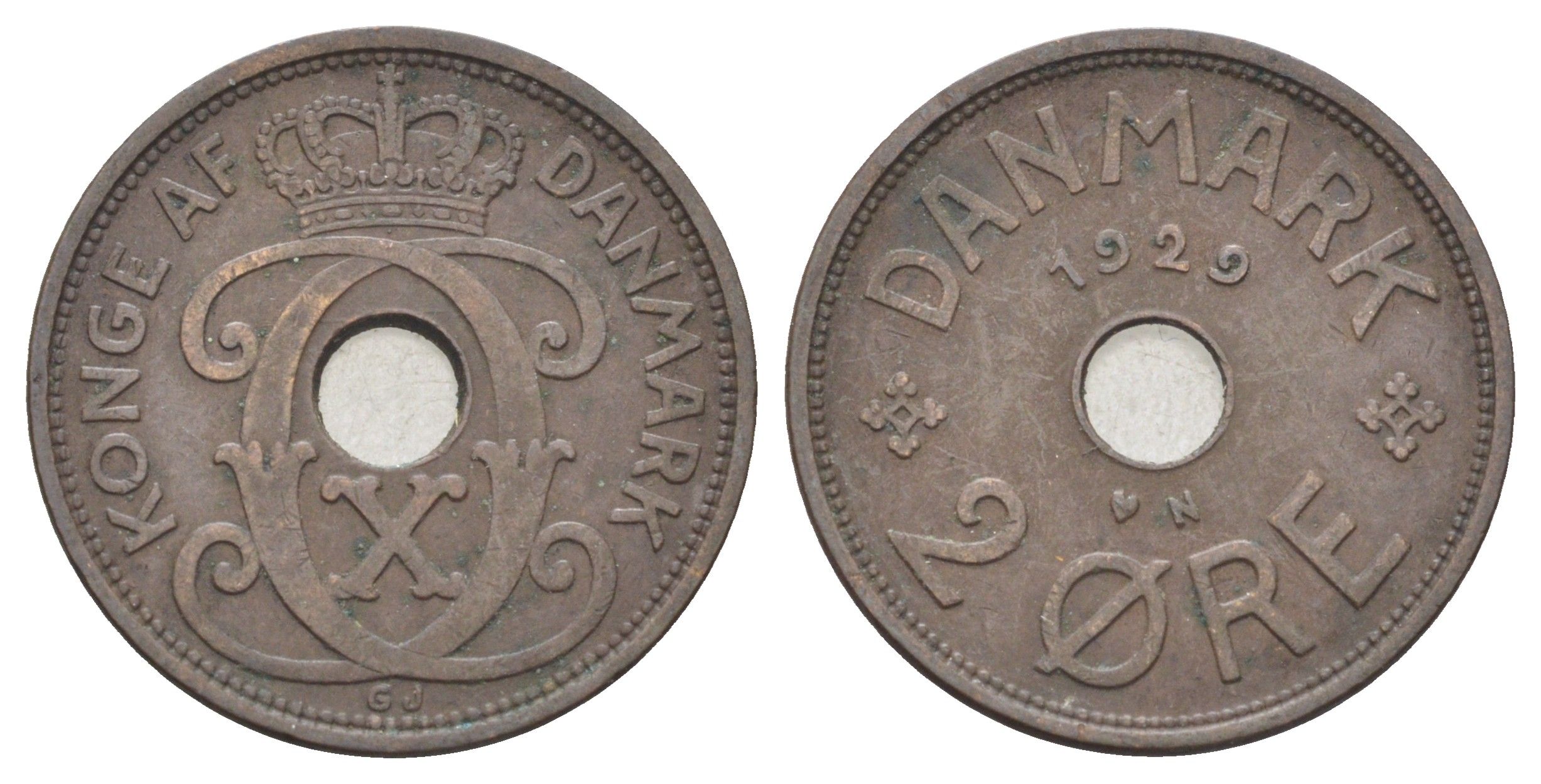 Дания 2 эре 1929 N, Кристиан X (1912-1947) KM 827 бронза 4701-741