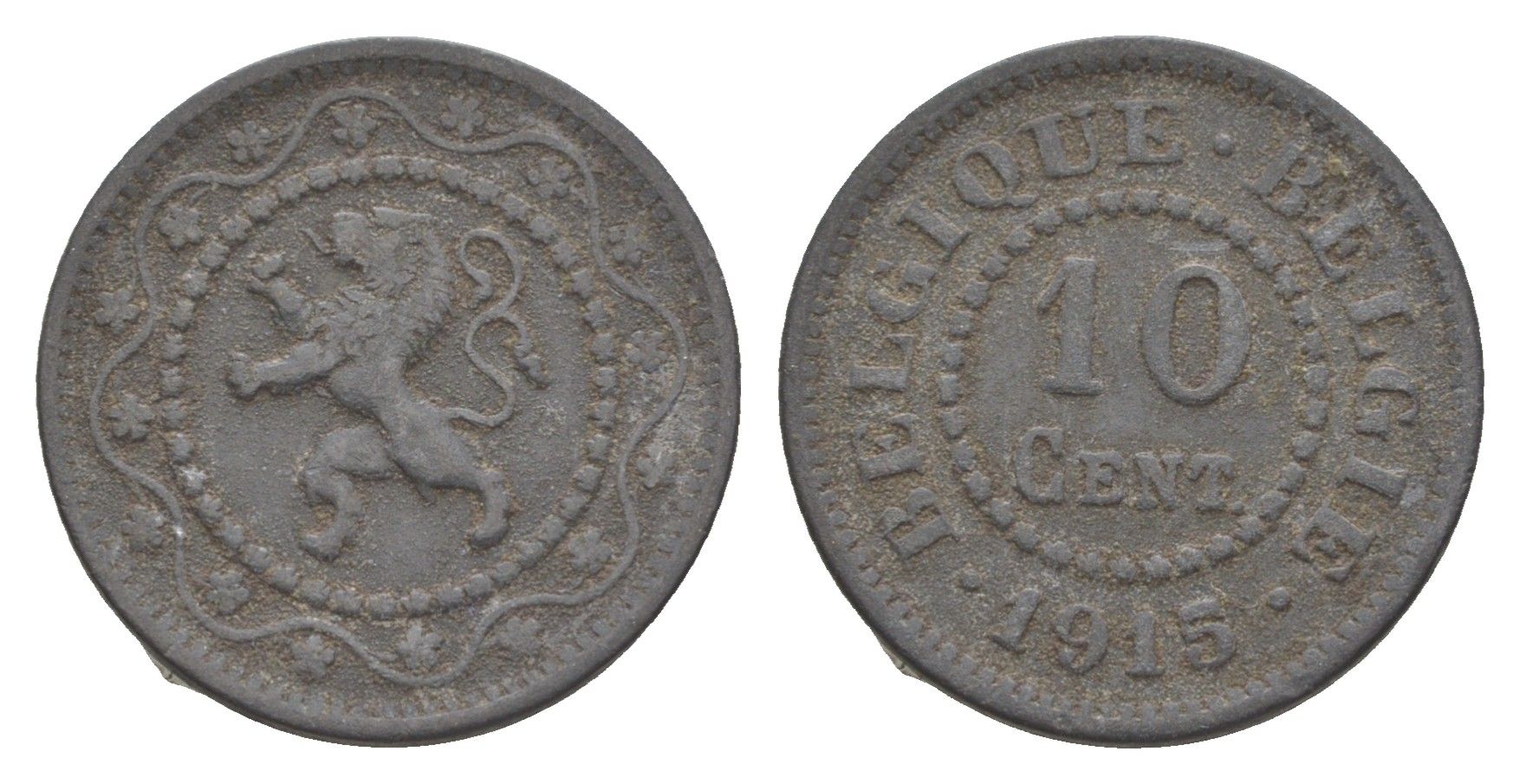 Бельгия 10 сантимов 1915 германская оккупация Первая мировая война, Альберт I (1910-1934) KM 81 цинк 4649-561