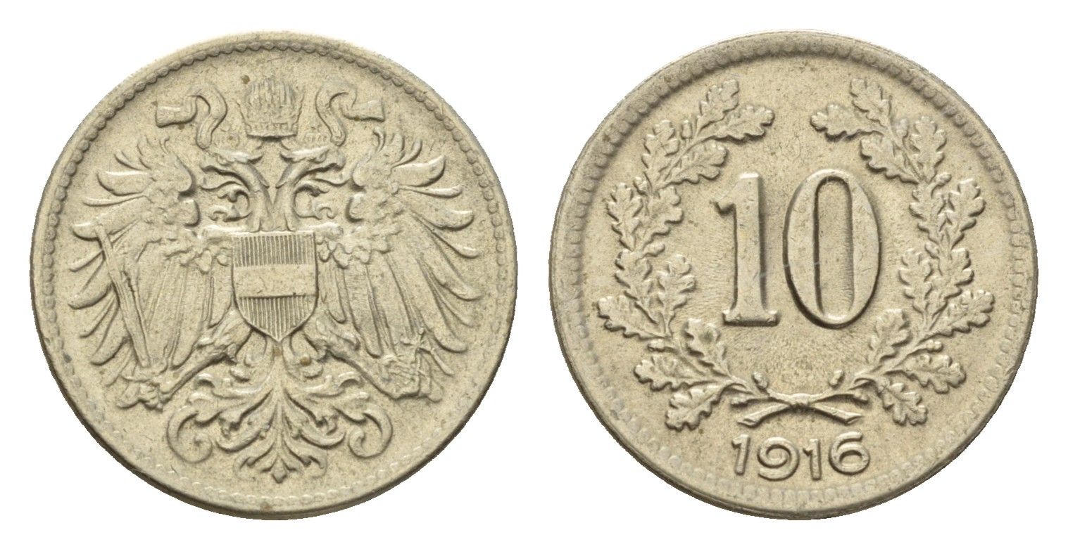 Австрия 10 геллеров 1916 Франц Иосиф I (1848-1916) KM 2822 медь цинк никель 66-928
