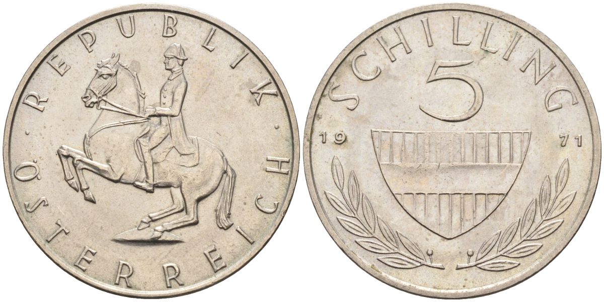 Австрия 5 шиллингов 1971 KM 2889а медно-никель 4592-956