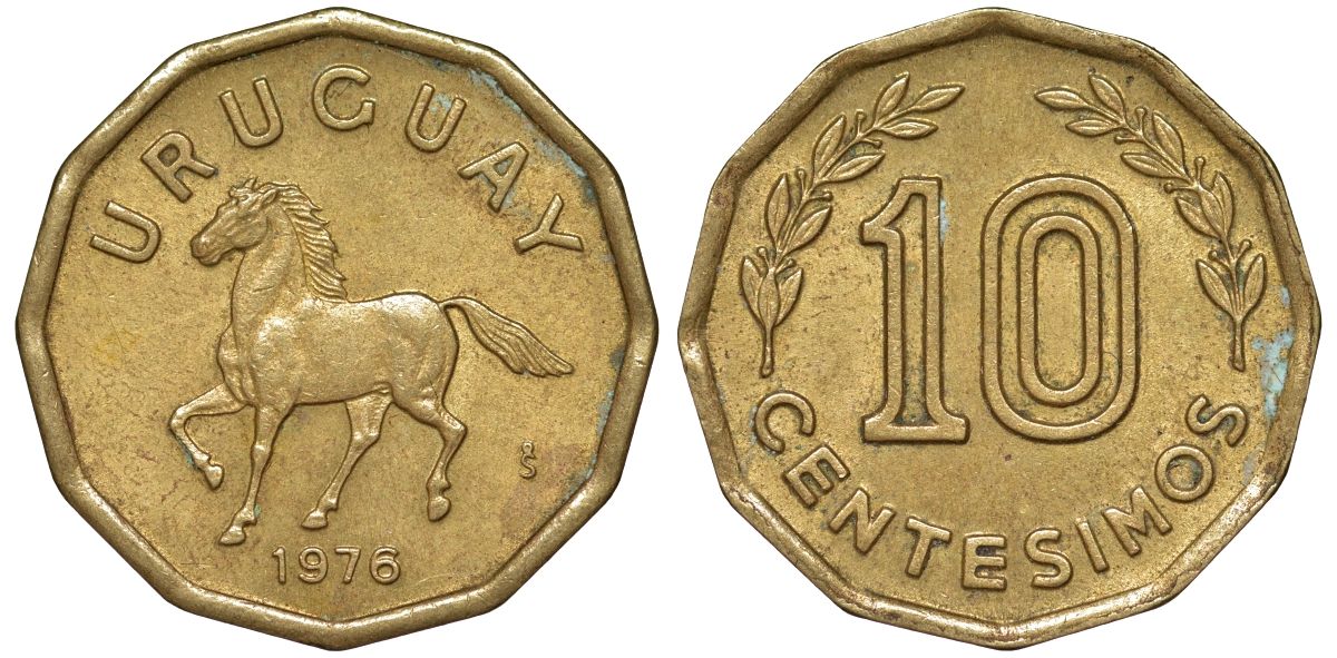 Уругвай 10 сентесимо 1976 KM 66 алюминиевая бронза 4164-745