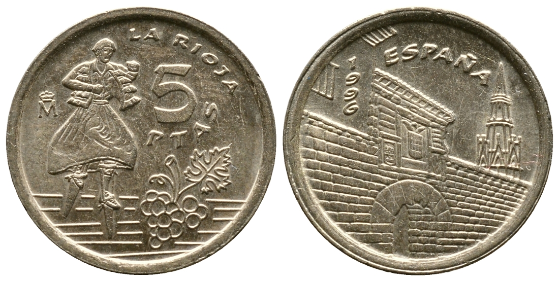 Испания 5 песет 1996 Хуан Карлос I (1975-2014), Риоха (La Rioja) KM 960 алюминиевая бронза 176-754