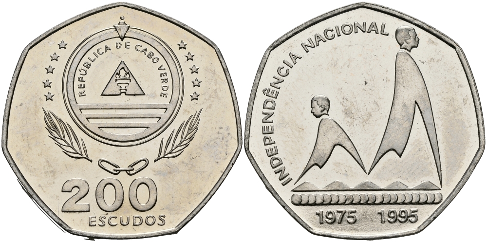 Кабо-Верде 200 эскудо 1995 20 лет независимости KM 35 медно-никель UNC 3333-1013