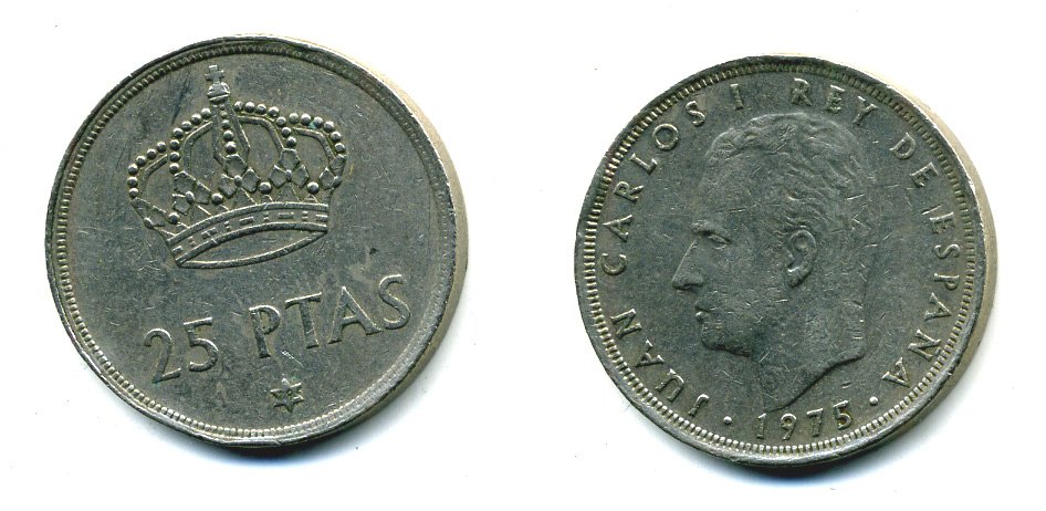 Испания 25 песет 1975 (79) Хуан Карлос I (1975-2014) KM 808 медно-никель 51-4642