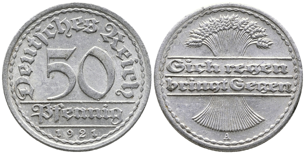 ГЕРМАНИЯ 50 ПФЕННИГОВ 1921 A KM 27, J. 301 алюминий 24-1041