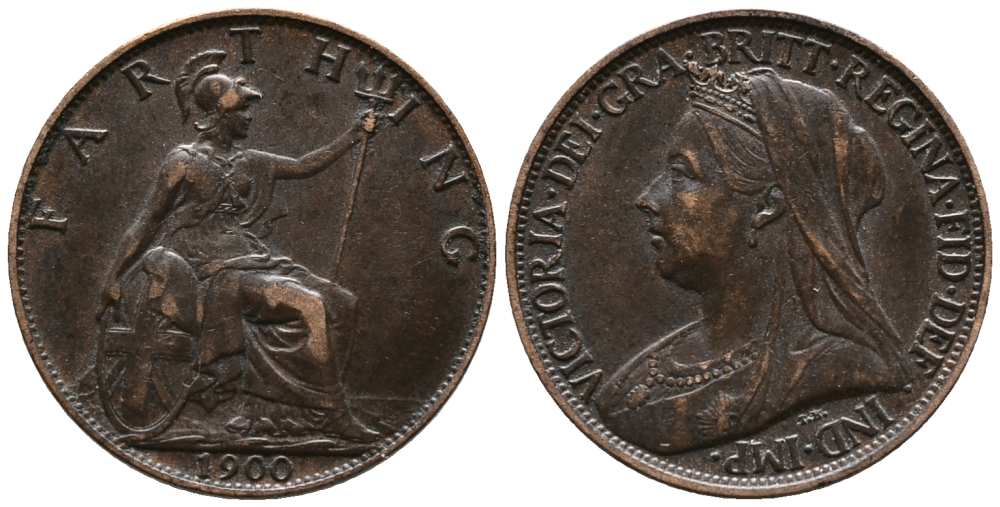 Великобритания 1 фартинг 1900 Виктория (1837-1901) KM 788.2, Spink 3964 бронза  1518-1144