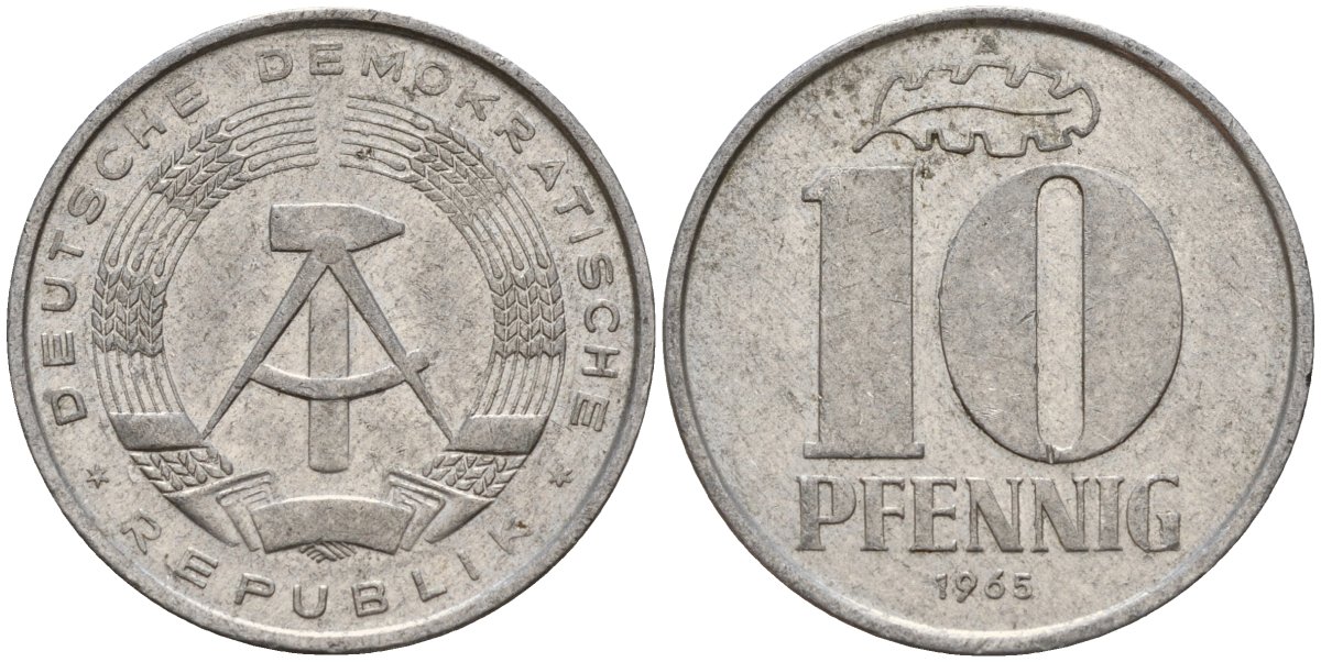 ГДР 10 пфеннигов 1965 A KM 10 алюминий 27-146