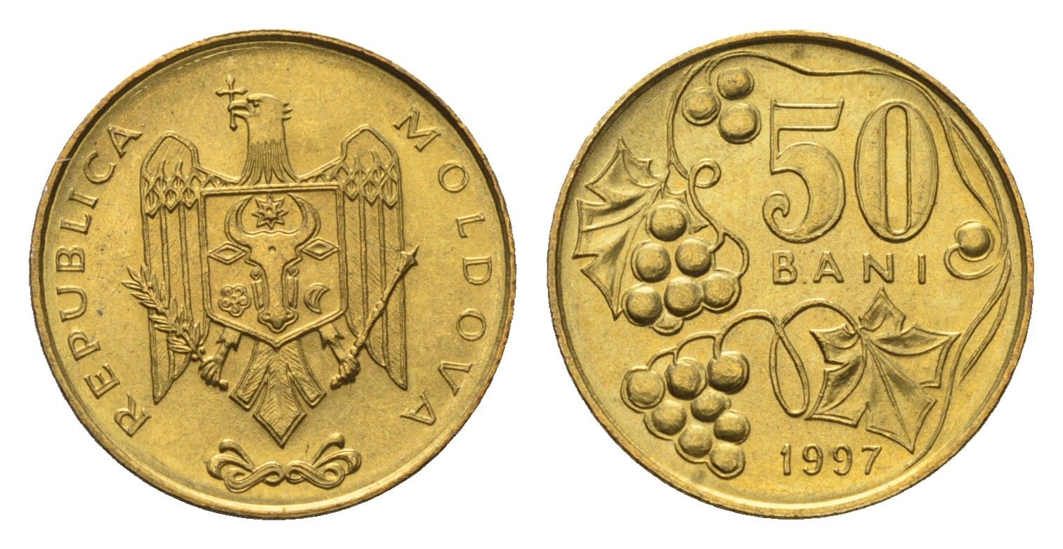 Молдавия (Молдова) 50 бань (бани) 1997 KM 10 сталь плакированная латунью UNC 26-518