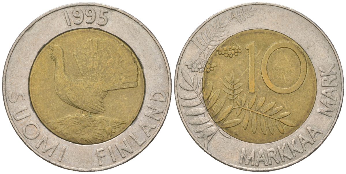 Финляндия 10 марок 1995 M KM 77 биметалл 92-117