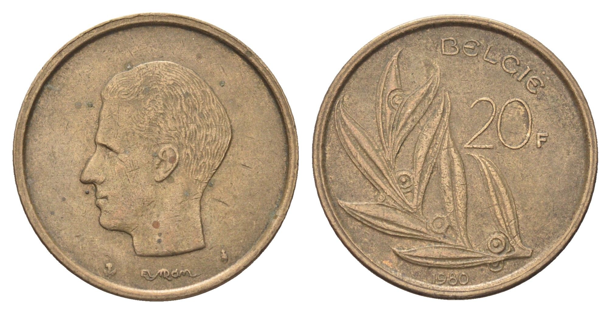 Бельгия 20 франков 1980 Belgie, Бодуэн I (1951-1993) KM 160 никель латунь 4704-1243
