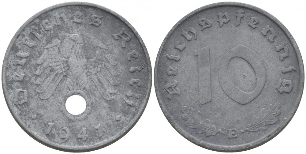 ГЕРМАНИЯ 10 РЕЙХСПФЕННИГОВ 1941 E KM 101 J 371 цинк 3996-611