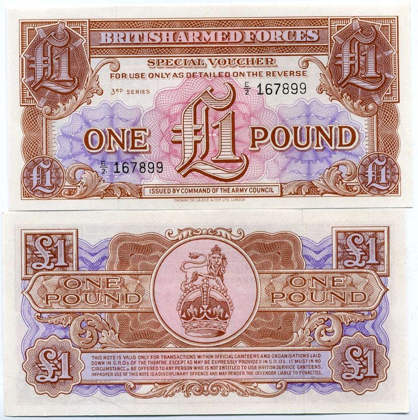 Великобритания, Британские вооруженные силы 1 фунт 1956 серия 3 Pick M29 бумага UNC (пресс) 450-33-3