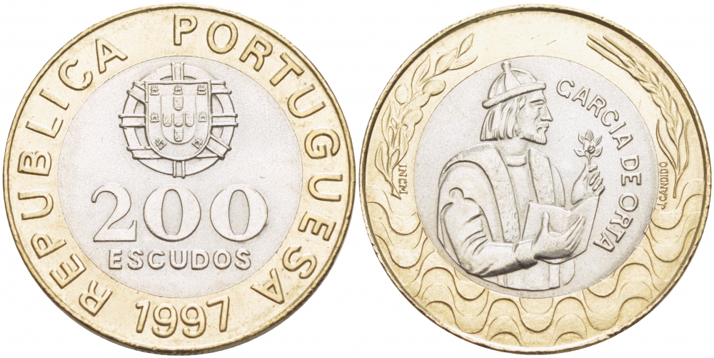 Португалия 200 эскудо 1997 Гарсия Де Орта (1501-1568) KM 655 KM 655 биметалл 4403-443