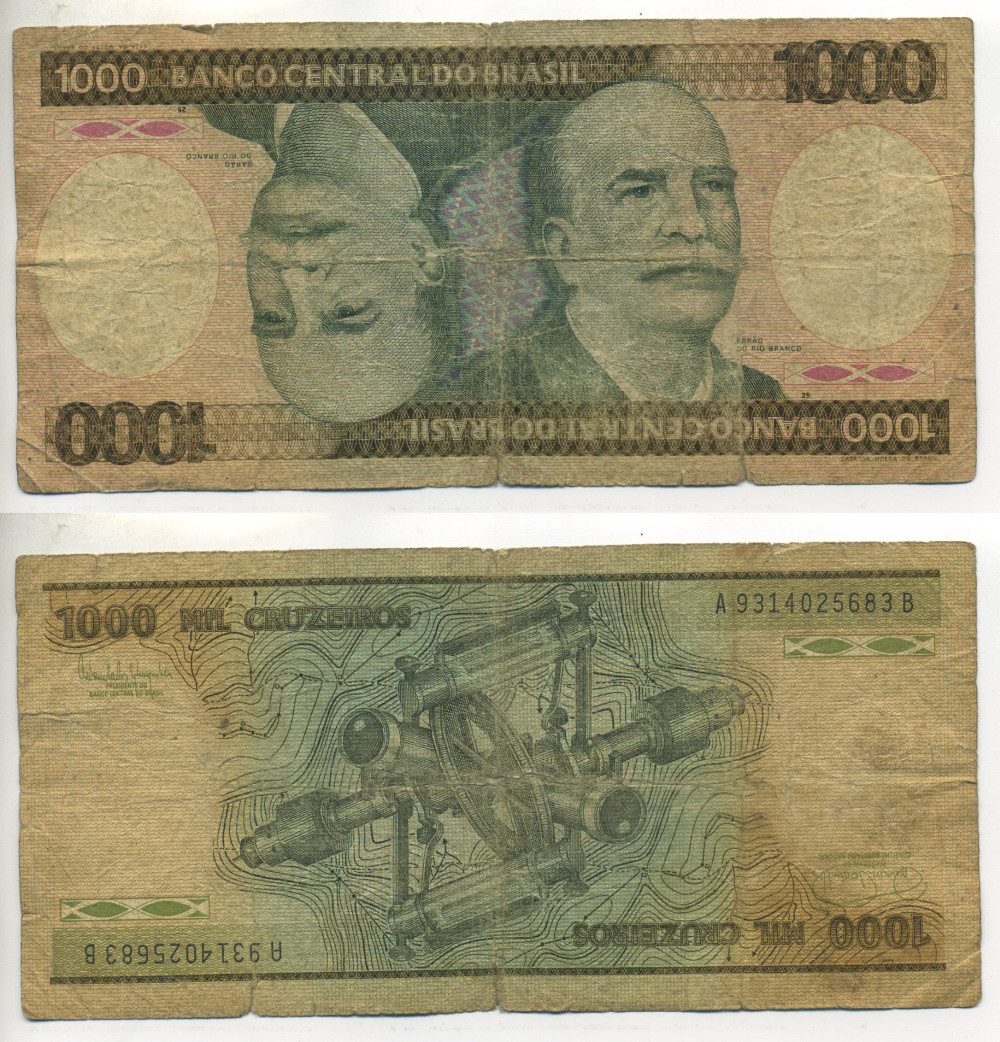Бразилия 1000 крузейро 1985 барон Риу-Бранку, подпись 22 Pick 201с бумага 6266-44-5-2