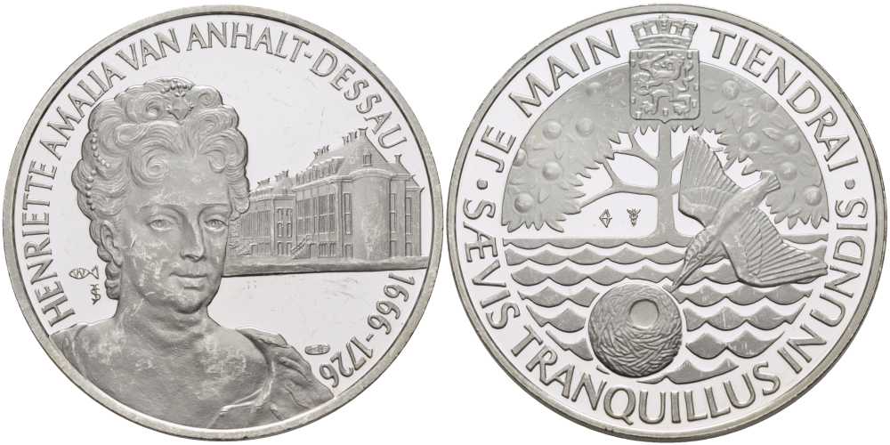 НИДЕРЛАНДЫ МЕДАЛЬ ND ГЕНРИЕТТА-АМАЛИЯ ПРИНЦЕССА АНХАЛЬТ-ДЕССАУ (1666-1726), ДИАМЕТР 38 ММ., ВЕС 25,08 ГР. серебро PROOF 1076-8-32