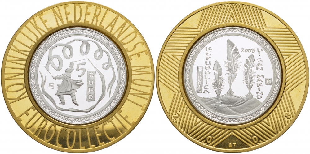 Сан-Марино 5 евро 2008 Олимпиада в Пекине, танец с лентами, евроколлекция Нидерландского монетного двора KM 513 серебро PROOF 1068-8-23