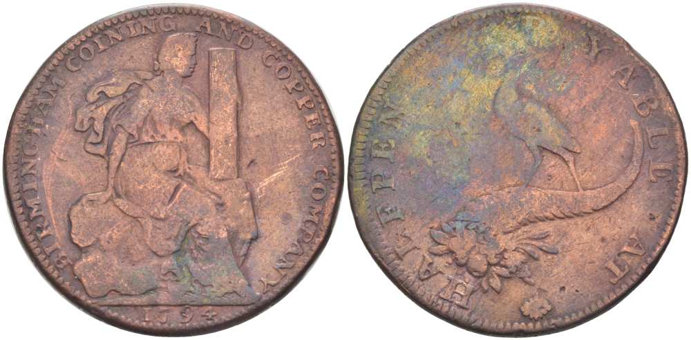 Великобритания 1/2 пенни 1794 Уорикшир - Бирмингем, Mining & Copper Co Dalton & Hamer 117 медь 1518-1531