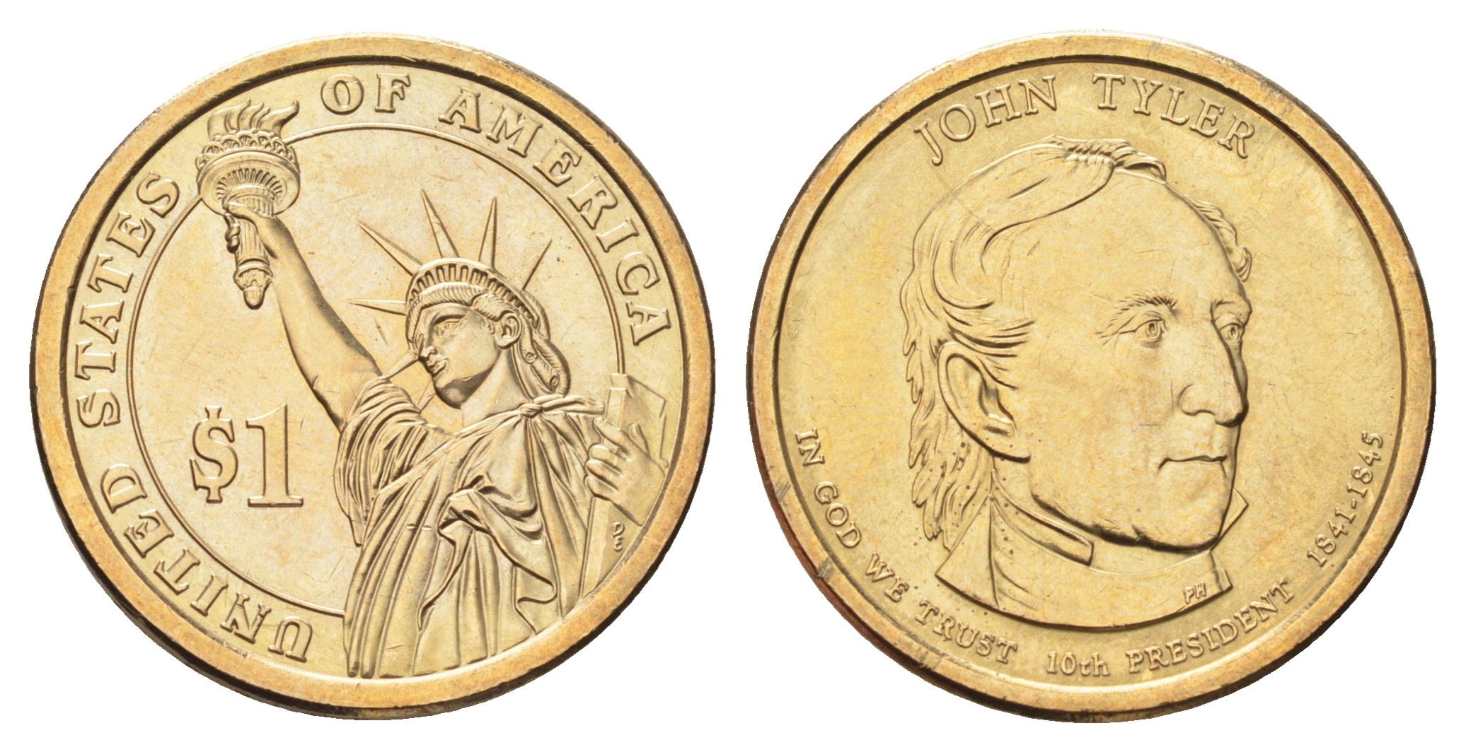 США 1 доллар 2009 D, Президент США - Джон Тайлер (1841-1845) KM 451 медь с марганцево-латунным покрытием UNC 4704-215