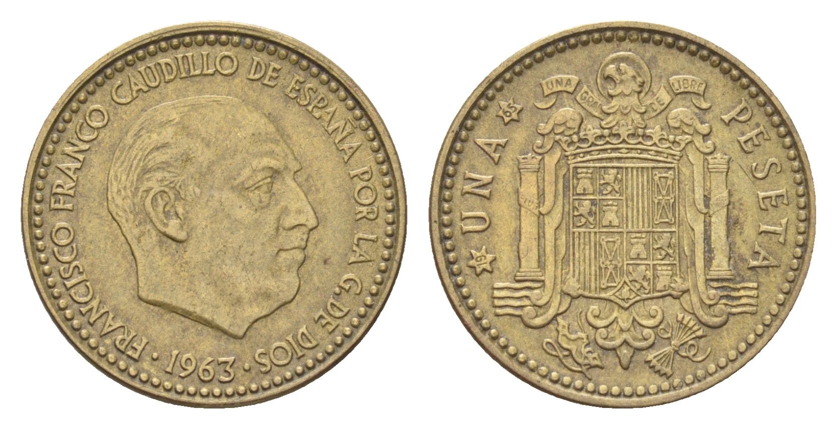 Испания 1 песета 1963 (65) Франциско Франко (1939-1975) KM 775 алюминиевая бронза 4705-1048