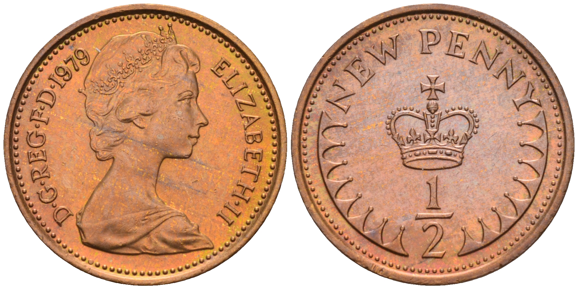 Великобритания 1/2 пенни 1979 Елизавета II (1952-2022) KM 914, Spink 4239 бронза 4588-1269